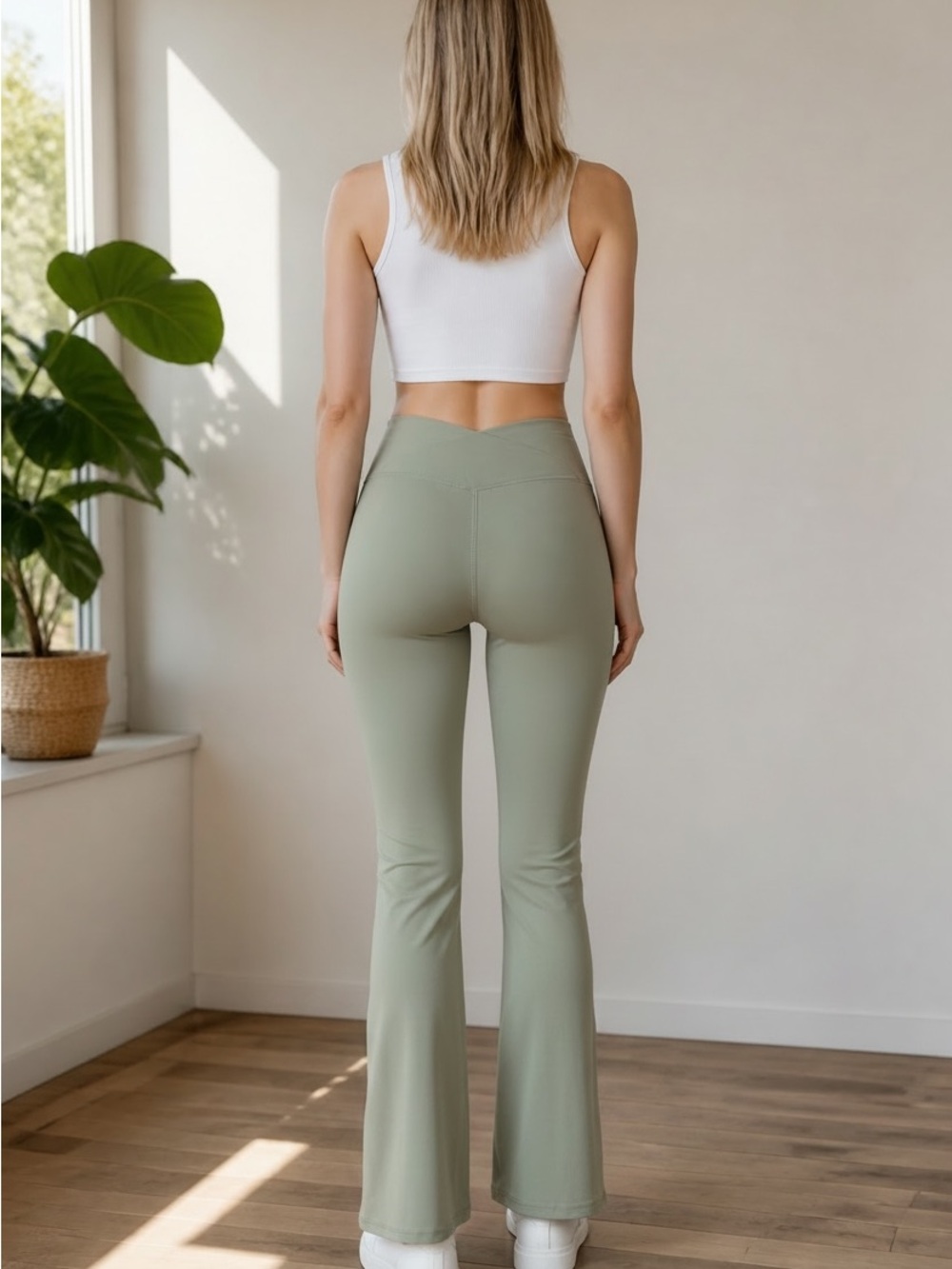 TicToc Crossover Waist Band Flare Leggings. Sage color. NWT - Picture 2 of 8
